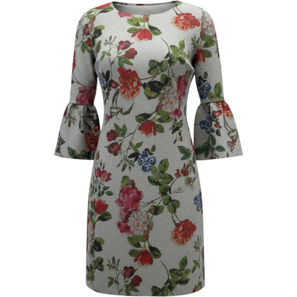 Calvin Klein Gray Floral Bell Sleeve Sheath Dress Size 10 CD7P186Y